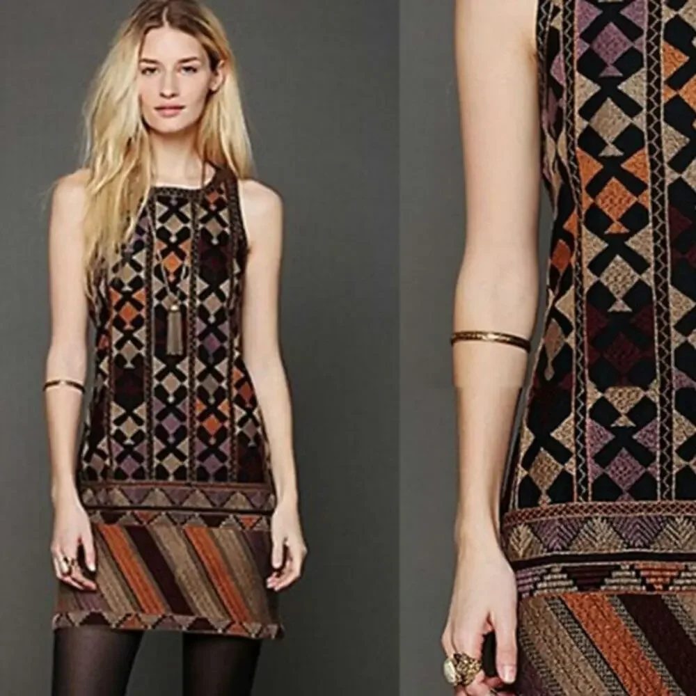 Boho Geo-Print Sleeveless Shift Dress - Multicolor - Picture 7 of 7